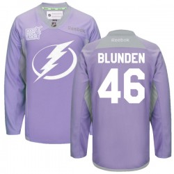 Mike Blunden Tampa Bay Lightning Reebok Premier Custom 2016 Hockey Fights Cancer Practice Jersey (Purple)