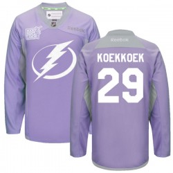 Slater Koekkoek Tampa Bay Lightning Reebok Premier Custom 2016 Hockey Fights Cancer Practice Jersey (Purple)