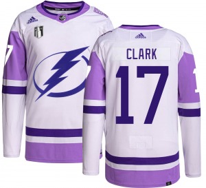 Wendel Clark Tampa Bay Lightning Adidas Authentic Hockey Fights Cancer 2022 Stanley Cup Final Jersey