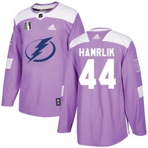 Roman Hamrlik Tampa Bay Lightning Adidas Youth Authentic Fights Cancer Practice 2022 Stanley Cup Final Jersey (Purple)