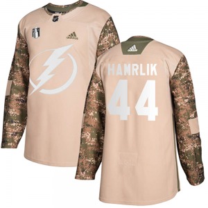 Roman Hamrlik Tampa Bay Lightning Adidas Youth Authentic Veterans Day Practice 2022 Stanley Cup Final Jersey (Camo)