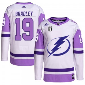 Brian Bradley Tampa Bay Lightning Adidas Youth Authentic Hockey Fights Cancer Primegreen 2022 Stanley Cup Final Jersey (White/Purple)