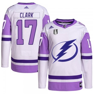 Wendel Clark Tampa Bay Lightning Adidas Authentic Hockey Fights Cancer Primegreen 2022 Stanley Cup Final Jersey (White/Purple)