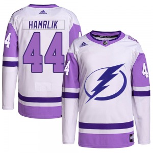 Roman Hamrlik Tampa Bay Lightning Adidas Authentic Hockey Fights Cancer Primegreen Jersey (White/Purple)
