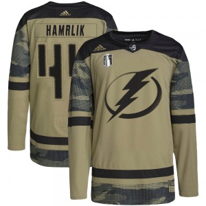 Roman Hamrlik Tampa Bay Lightning Adidas Authentic Military Appreciation Practice 2022 Stanley Cup Final Jersey (Camo)